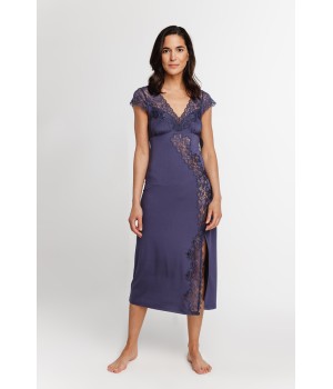 Camisón largo micromodal elastano azul lateral
